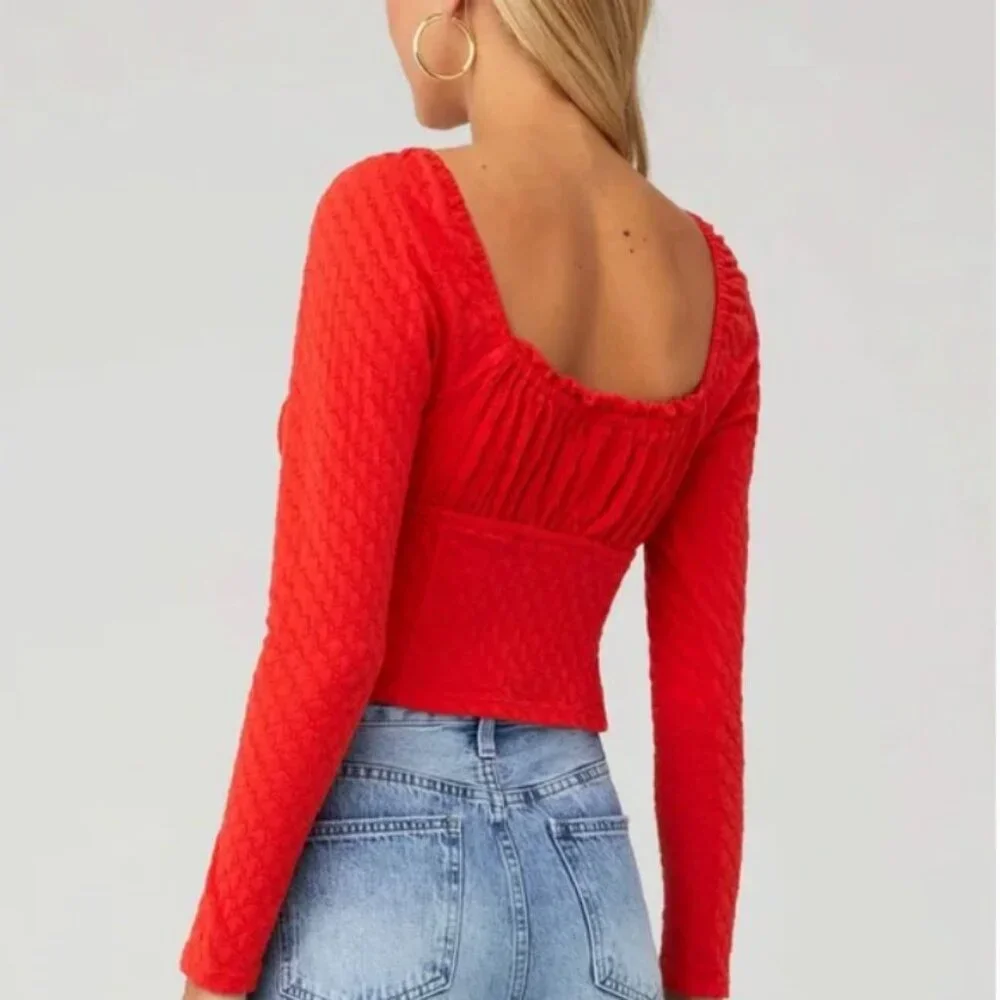 Free People Ladybug Long Sleeve Boho Top Flambe Red Cropped Womens Small